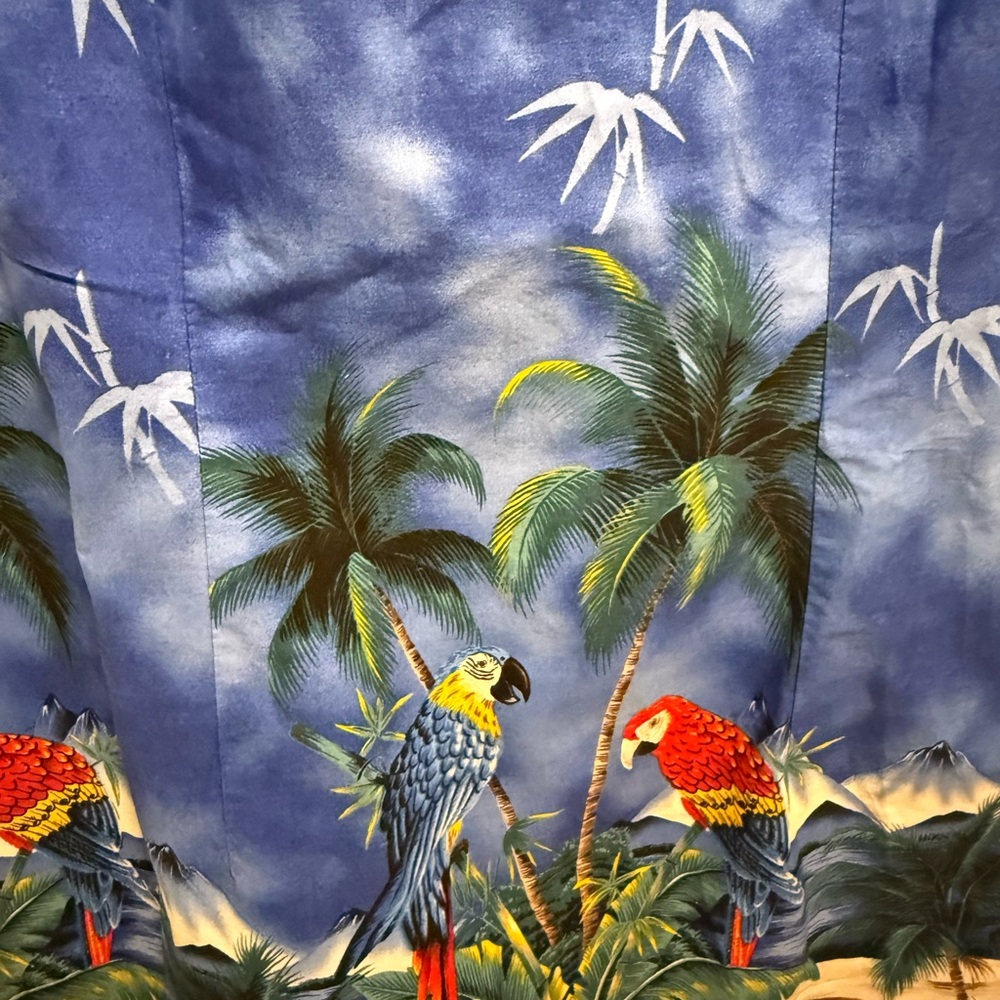 Vintage KY’s Hawaiian Tropical Blue Parrot Print Sleeveless Cotton Dress - Picture 4 of 5
